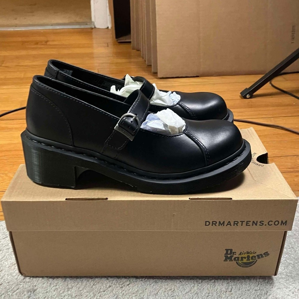 Dr Martens Alderstone MJ Black Orleans Leather Mary Jane Heels US Womens 9 - Picture 3 of 5